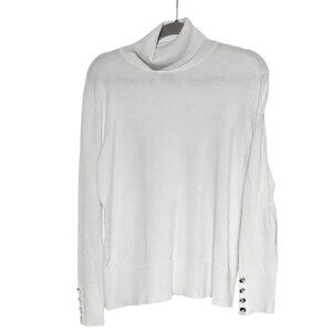Investments Long Sleeve Turtleneck White Sweater with Decorative Buttons‎ Size L